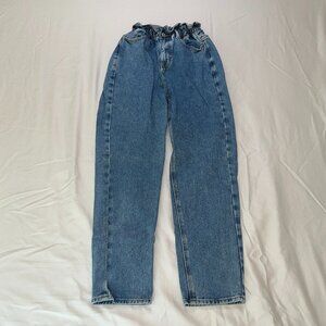 PacSun Cinched Waist Paperbag Mom Jeans, XS, Medium Wash